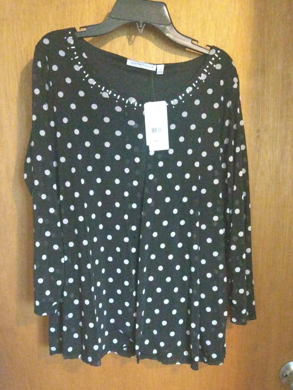 Notations Black Polka Dot Long Sleeve Scoop Neck Top